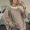 Vintage Striped Cotton Oversized T-shirt for Women Black & White Long Sleeve Casual Top