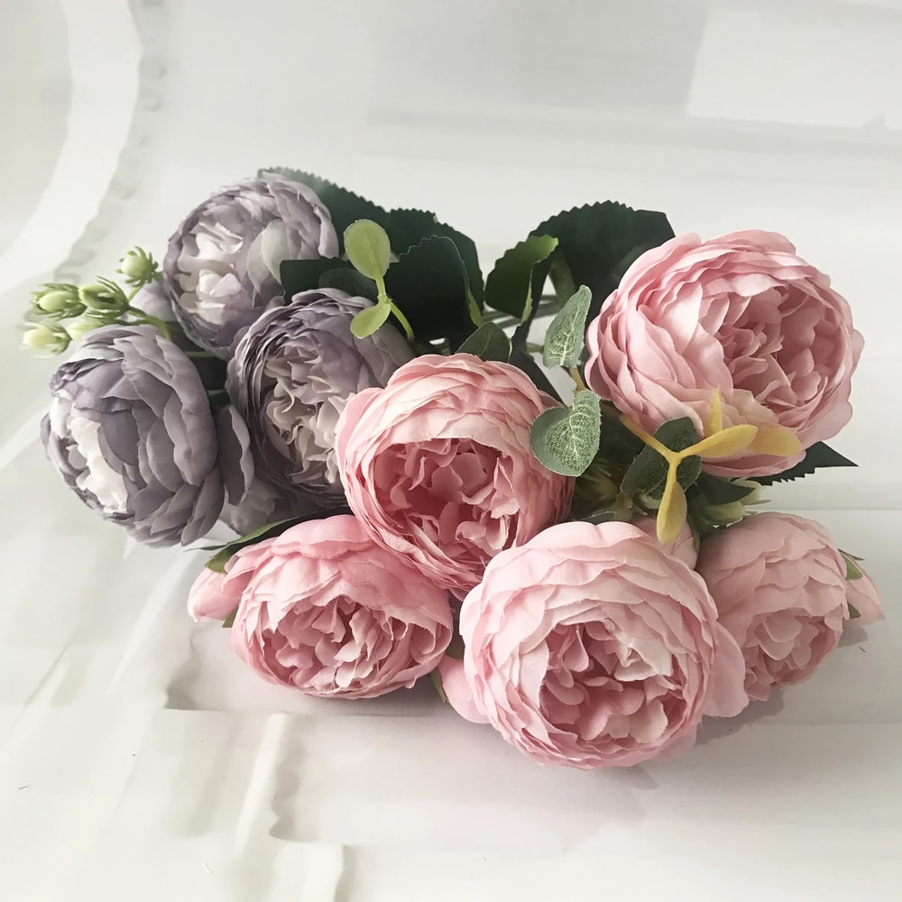 Rose Silk Peony Artificial Flower Bouquet Large Heads Buds Elegant Fake Flowers For Home Wedding 2