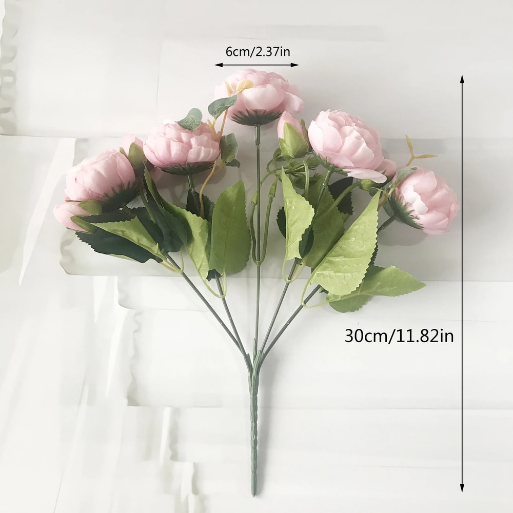 Rose Silk Peony Artificial Flower Bouquet Large Heads Buds Elegant Fake Flowers For Home Wedding 4