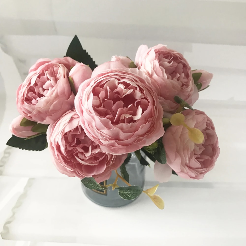 Rose Silk Peony Artificial Flower Bouquet Large Heads Buds Elegant Fake Flowers For Home Wedding 6
