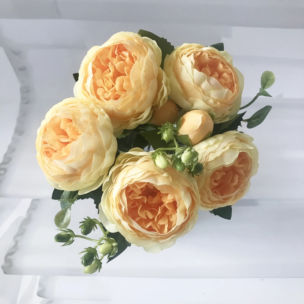 Rose Silk Peony Artificial Flower Bouquet Large Heads Buds Elegant Fake Flowers For Home Wedding 8
