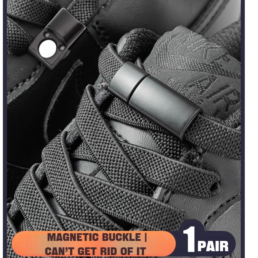 Magnetic Lock NoTie Shoelaces For Sneakers Boots Flat Elastic Design 0