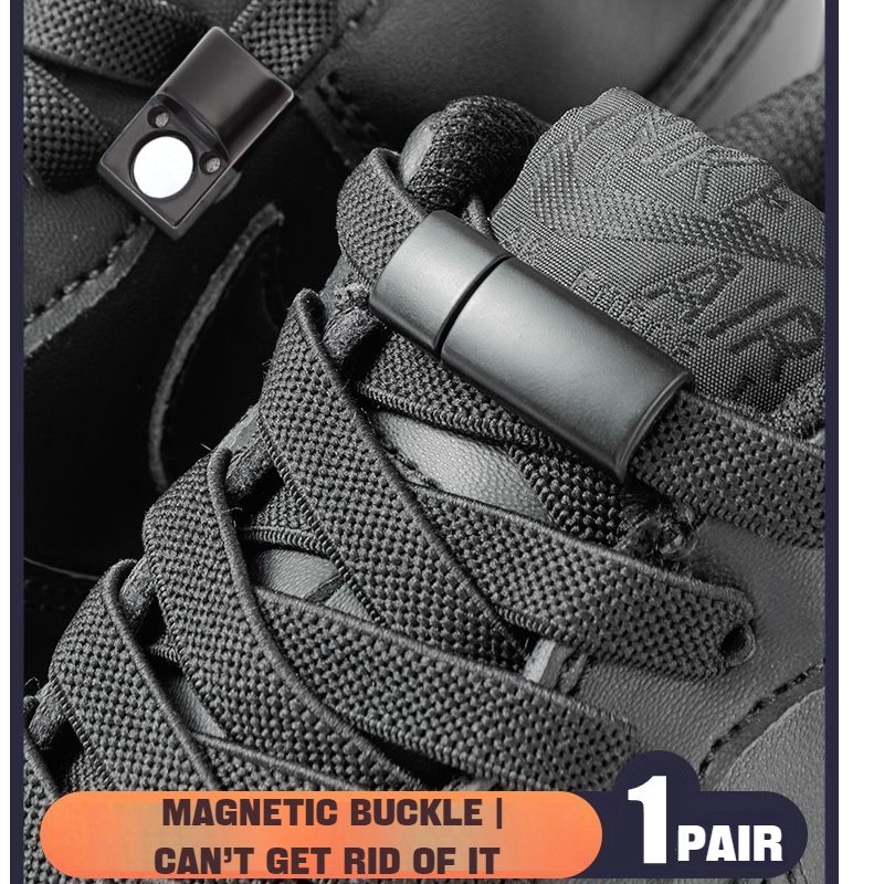 Magnetic Lock NoTie Shoelaces For Sneakers Boots Flat Elastic Design 0