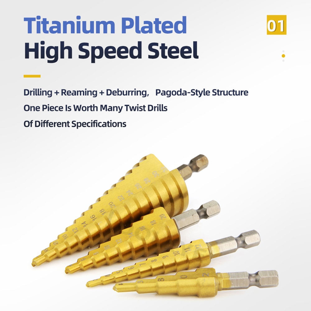 Titanium Step Drill Bit Set For Metal Wood HighSpeed Durable Power Tool Accessory 4