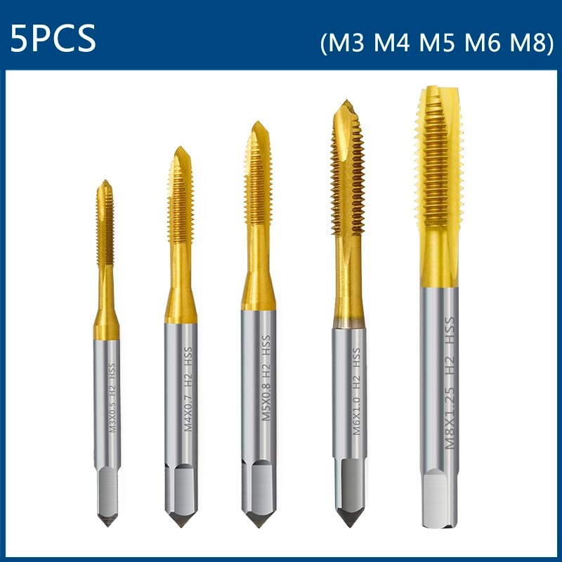 HSS Titanium Coated Screw Tap Drill Bit Metric Straight Flute Thread Tap Hand Tools 6