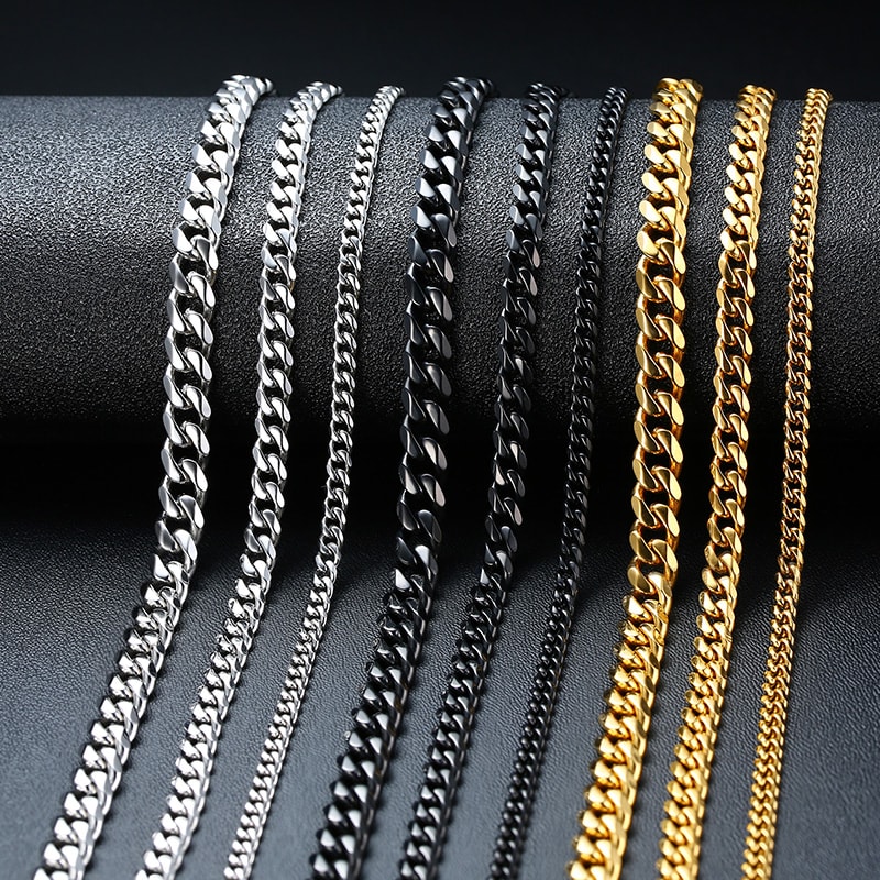 Cuban Chain Necklace For Men Women Stainless Steel Curb Link Choker Vintage Solid Metal 0