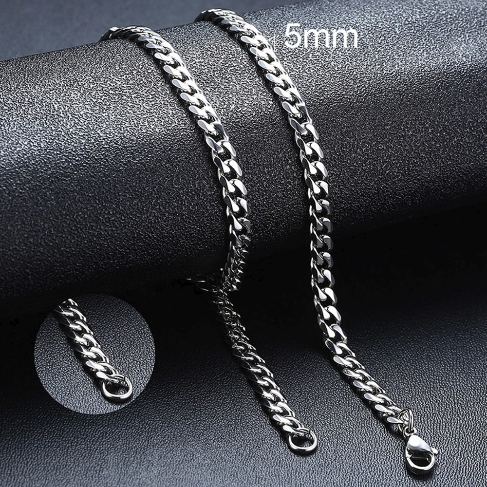 Cuban Chain Necklace For Men Women Stainless Steel Curb Link Choker Vintage Solid Metal 6