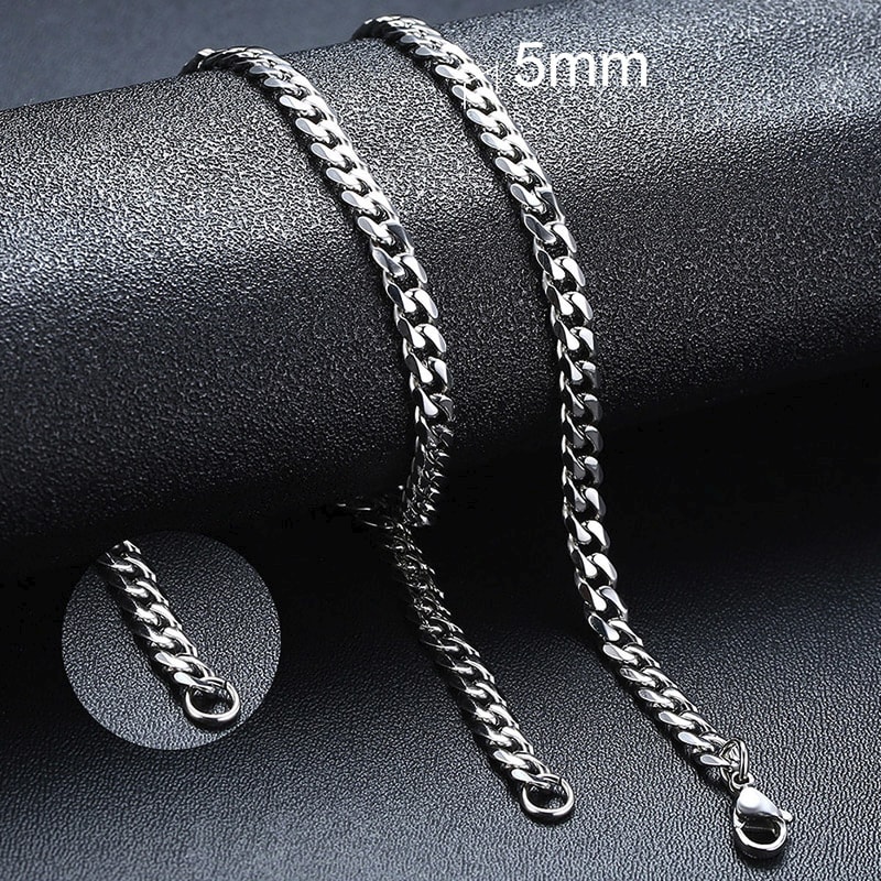Cuban Chain Necklace For Men Women Stainless Steel Curb Link Choker Vintage Solid Metal 6