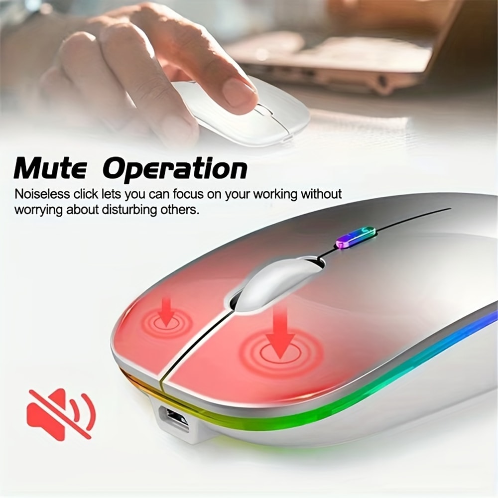 Wireless Mouse Bluetooth Dual Modes with RGB, Ergonomic, Silent Click Rechargeable