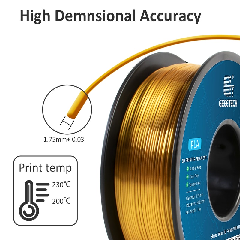 Silk PLA Filament Spool Premium 3D Printer Filament For Smooth Glossy Prints 3
