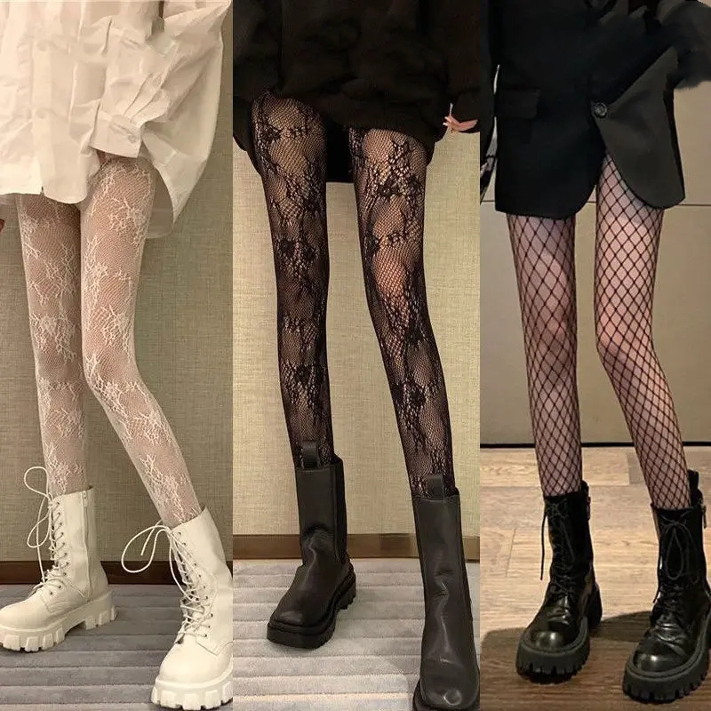 Elegant Floral Lolita Lace Stockings Vintage Hollow Lace Mesh Pantyhose For Retro Fashion Styling 0