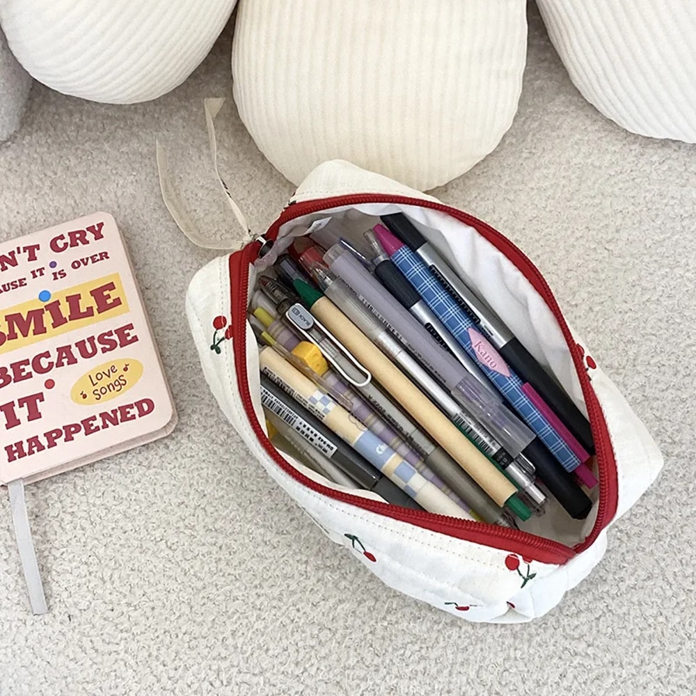 Retro Cherry Cotton Cosmetic Travel Bag Cute Makeup Organizer Pouch For Women And Girls 4