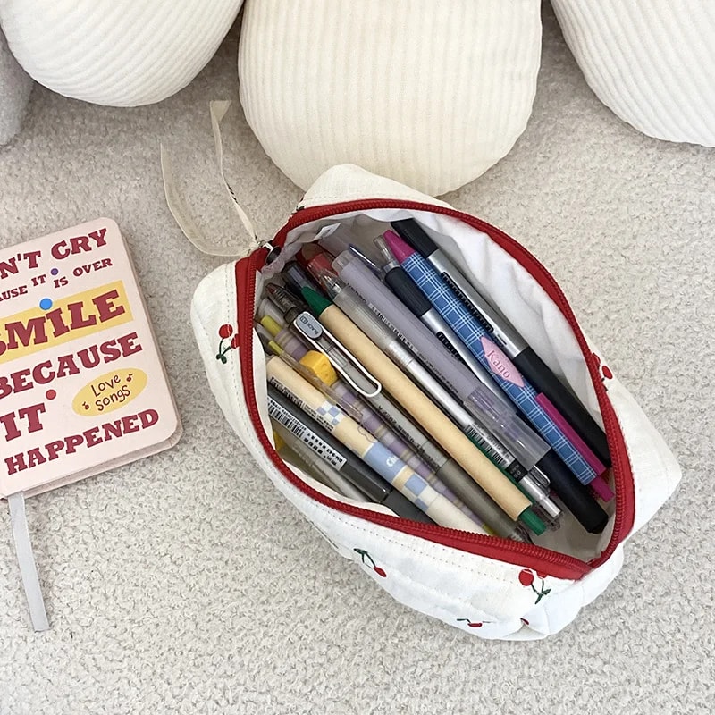 Retro Cherry Cotton Cosmetic Travel Bag Cute Makeup Organizer Pouch For Women And Girls 4