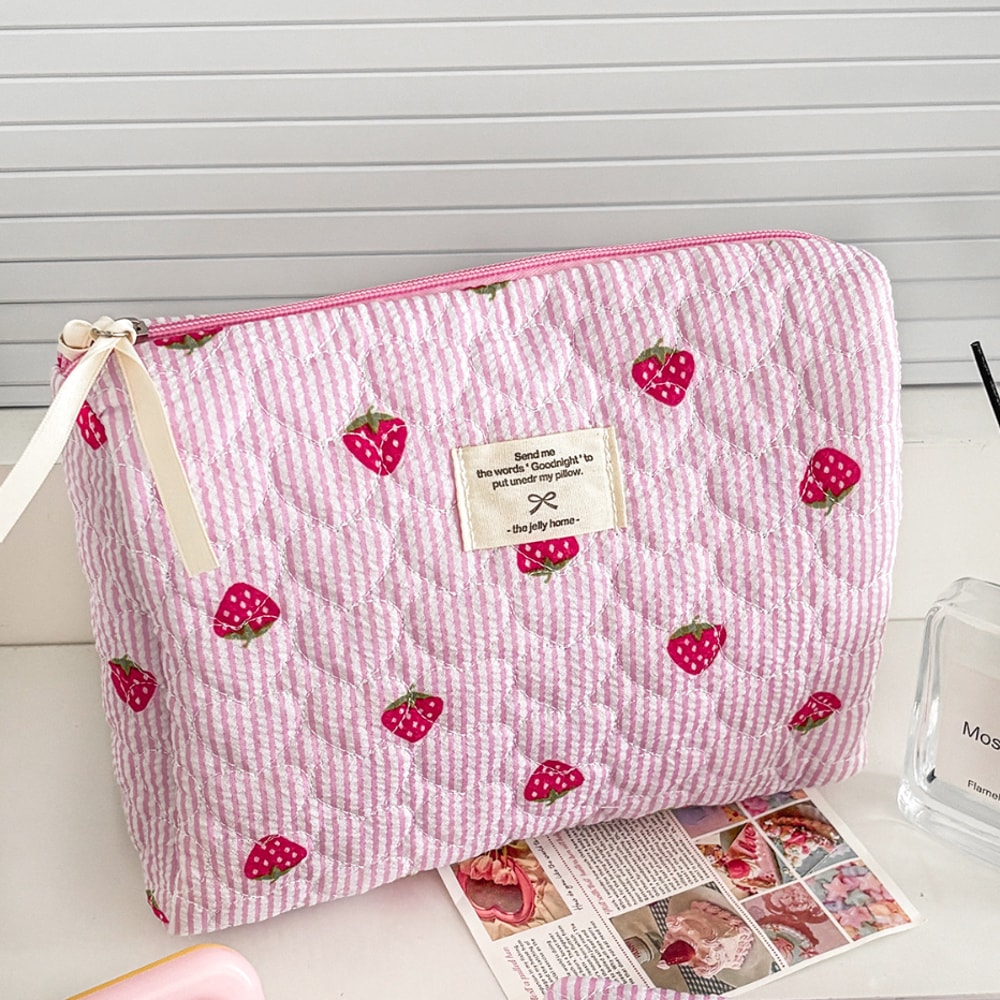 Retro Cherry Cotton Cosmetic Travel Bag Cute Makeup Organizer Pouch For Women And Girls 10