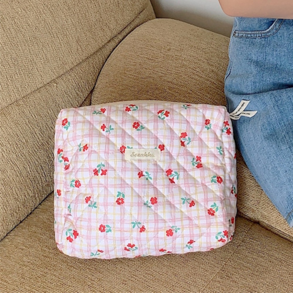 Retro Cherry Cotton Cosmetic Travel Bag Cute Makeup Organizer Pouch For Women And Girls 11