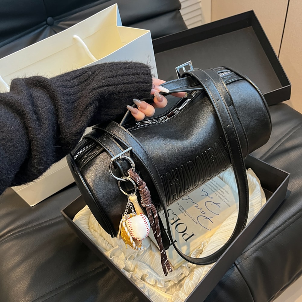 Elegant Cylinder Shoulder Bag for Women Designer Crossbody Handbag with Pendant