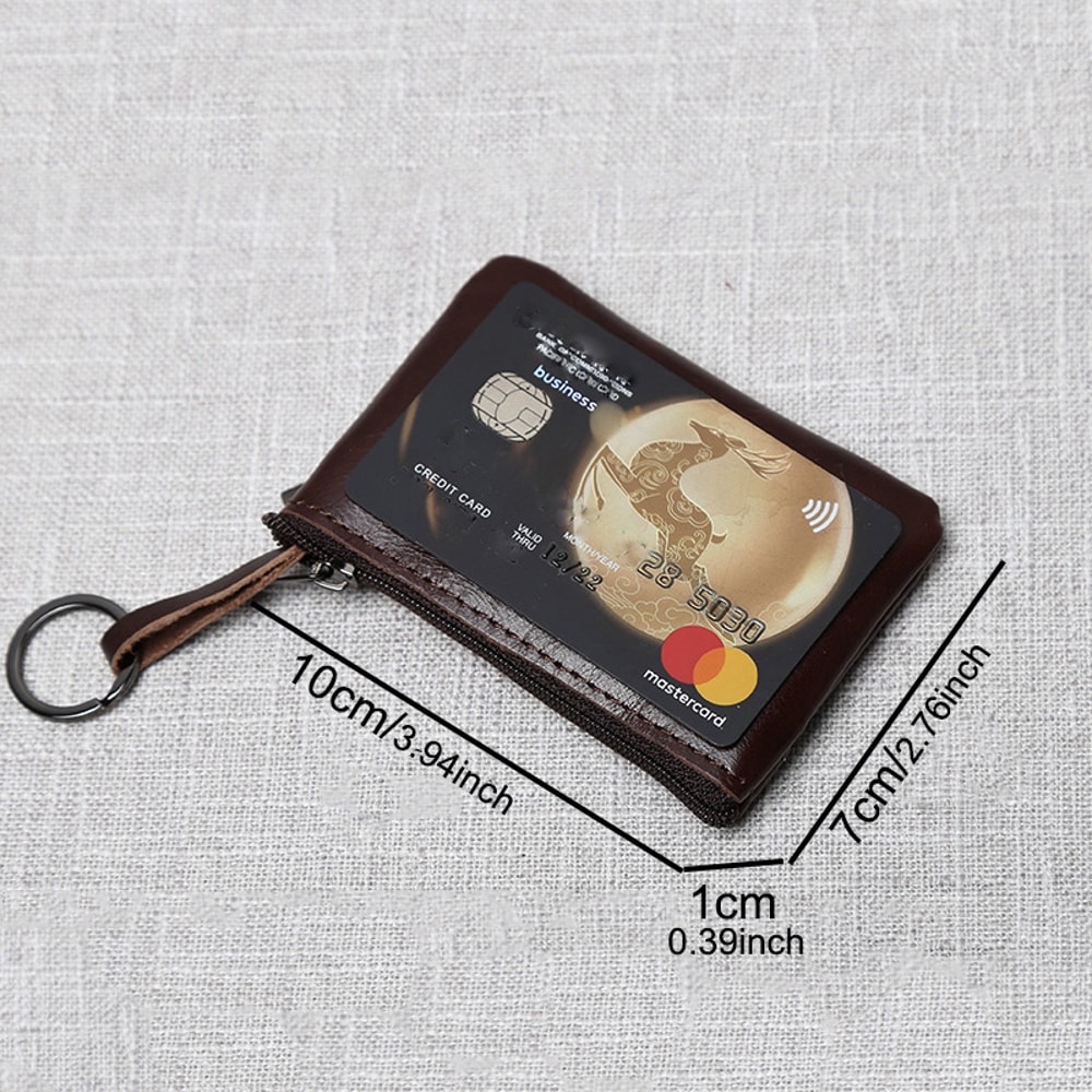 Leather Mini Coin Purse Handmade, Portable Cowhide Wallet for Keys & Coins, Retro Zippered Design