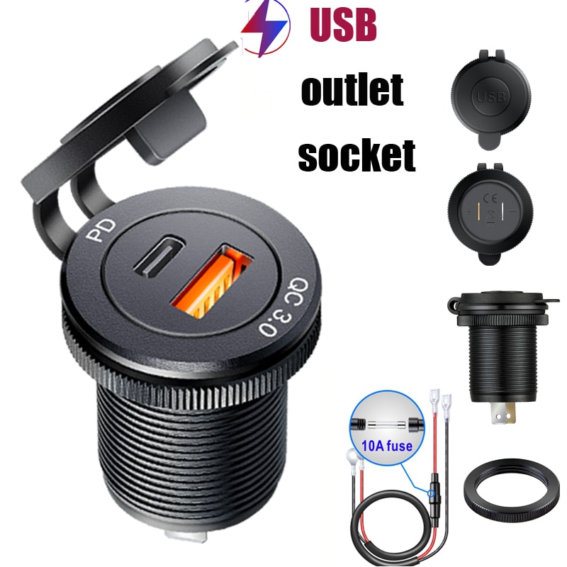 USB Socket In Car Quick Charge PD Car Charger Outlet Socket 4
