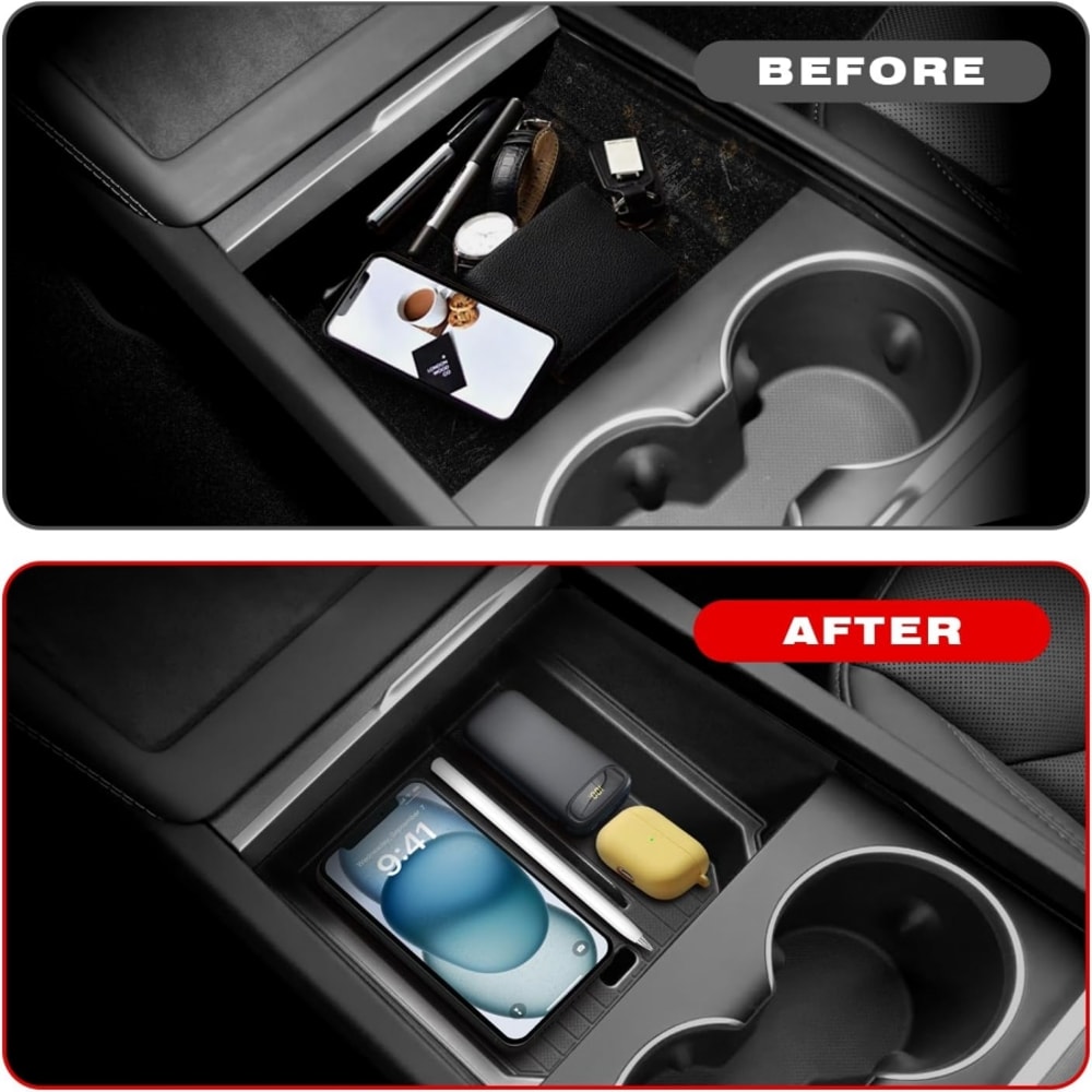 Tesla Model Y Juniper Model Highland ABS Center Console Organizer Tray Premium Armrest Storage Box 1