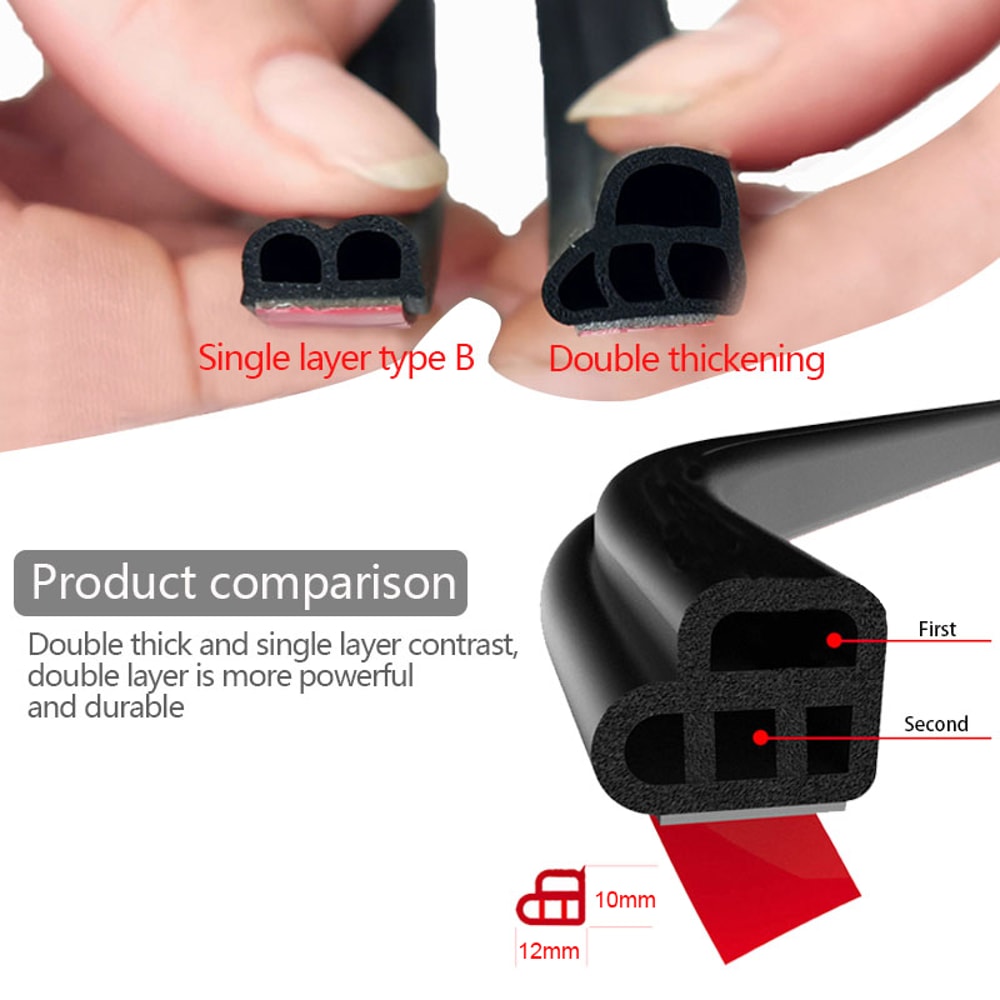 Car Door Seal Strip Rubber Double Layer Soundproof Weatherproof Protector For Car Door Hood Trunk 4