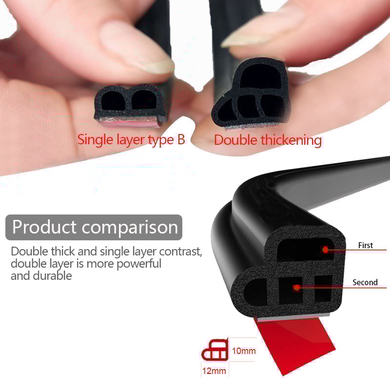 Car Door Seal Strip Rubber Double Layer Soundproof Weatherproof Protector For Car Door Hood Trunk 4