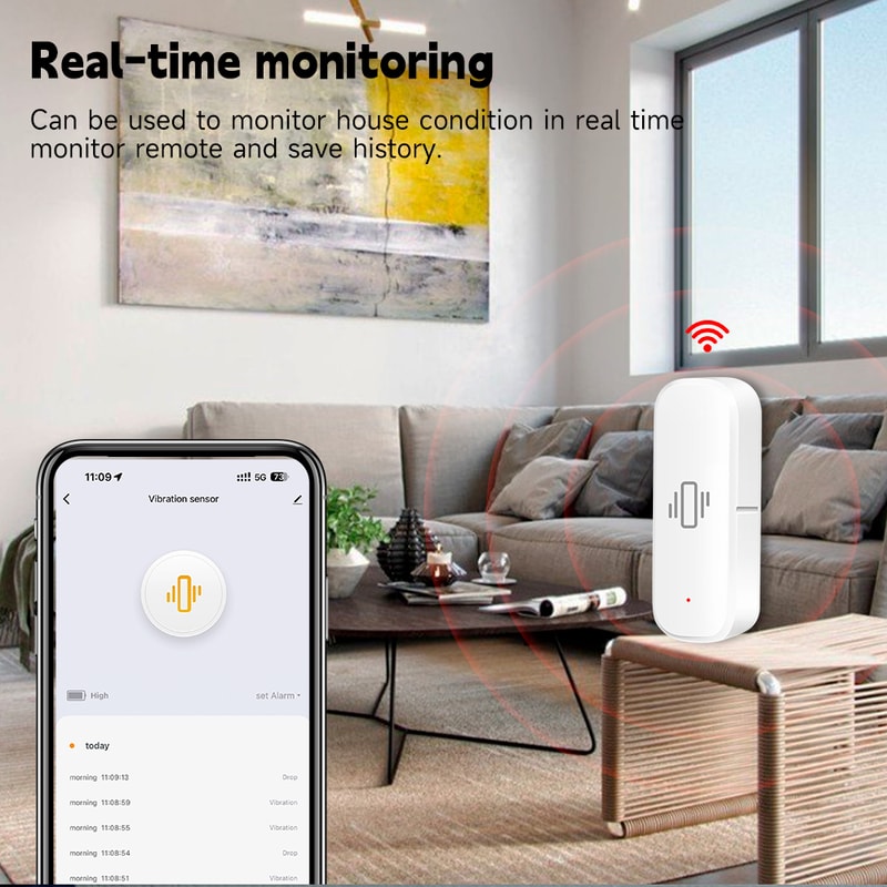 Smart Vibration Sensor WiFi Monitor AppControlled Security Protection With Motion Detection Shock 2