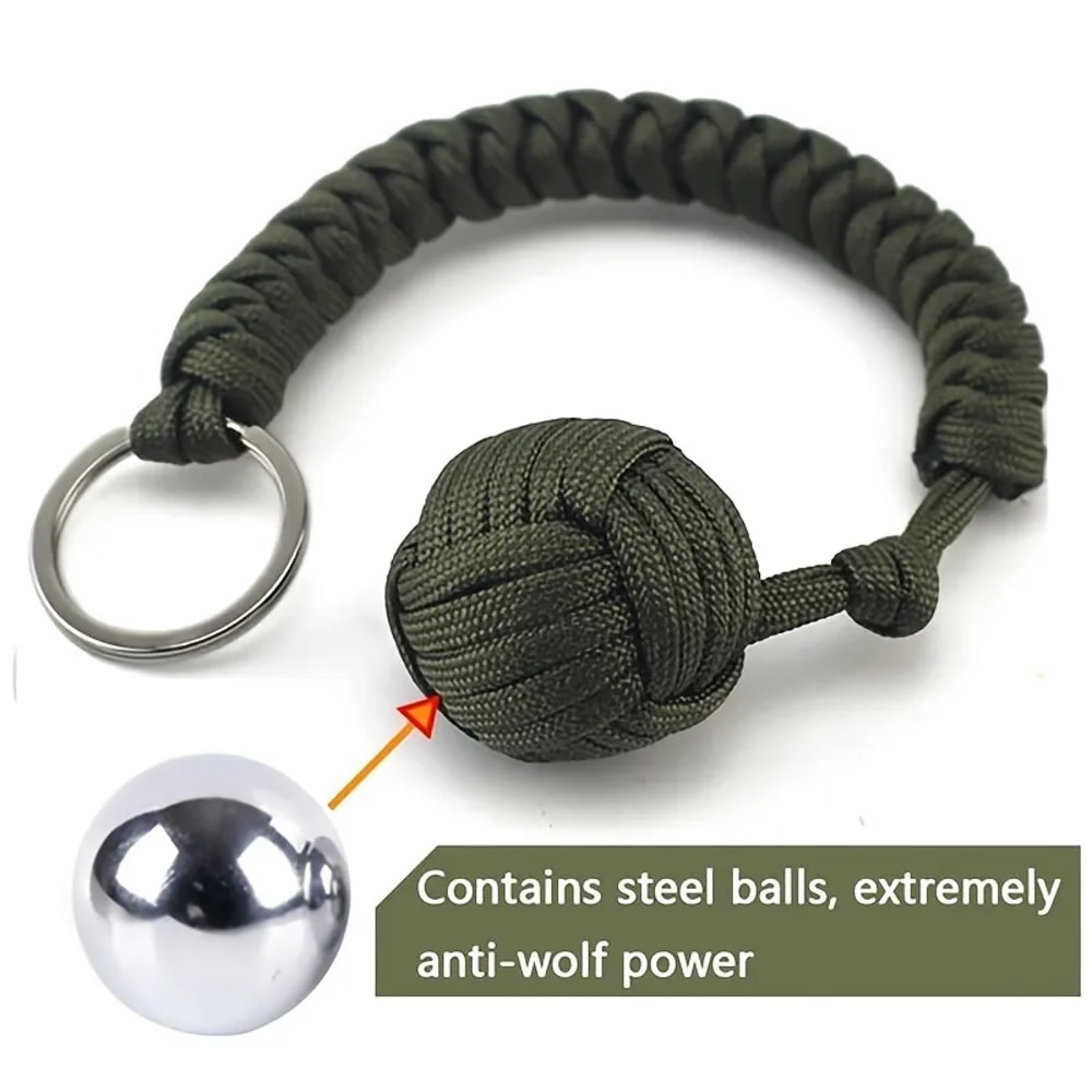 Outdoor SelfDefense Umbrella Rope With Monkey Fist Steel Ball Paracord Survival Key Chain For Safet 1