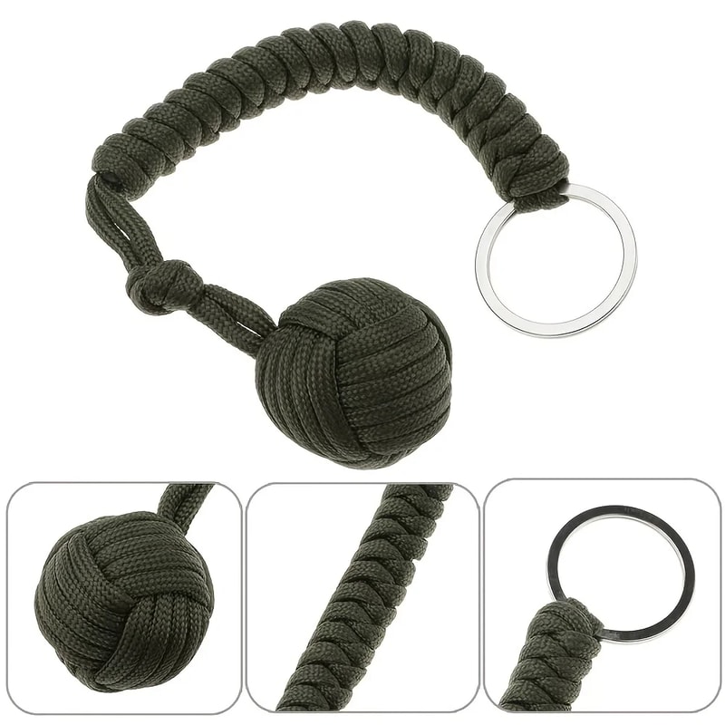 Outdoor SelfDefense Umbrella Rope With Monkey Fist Steel Ball Paracord Survival Key Chain For Safet 3
