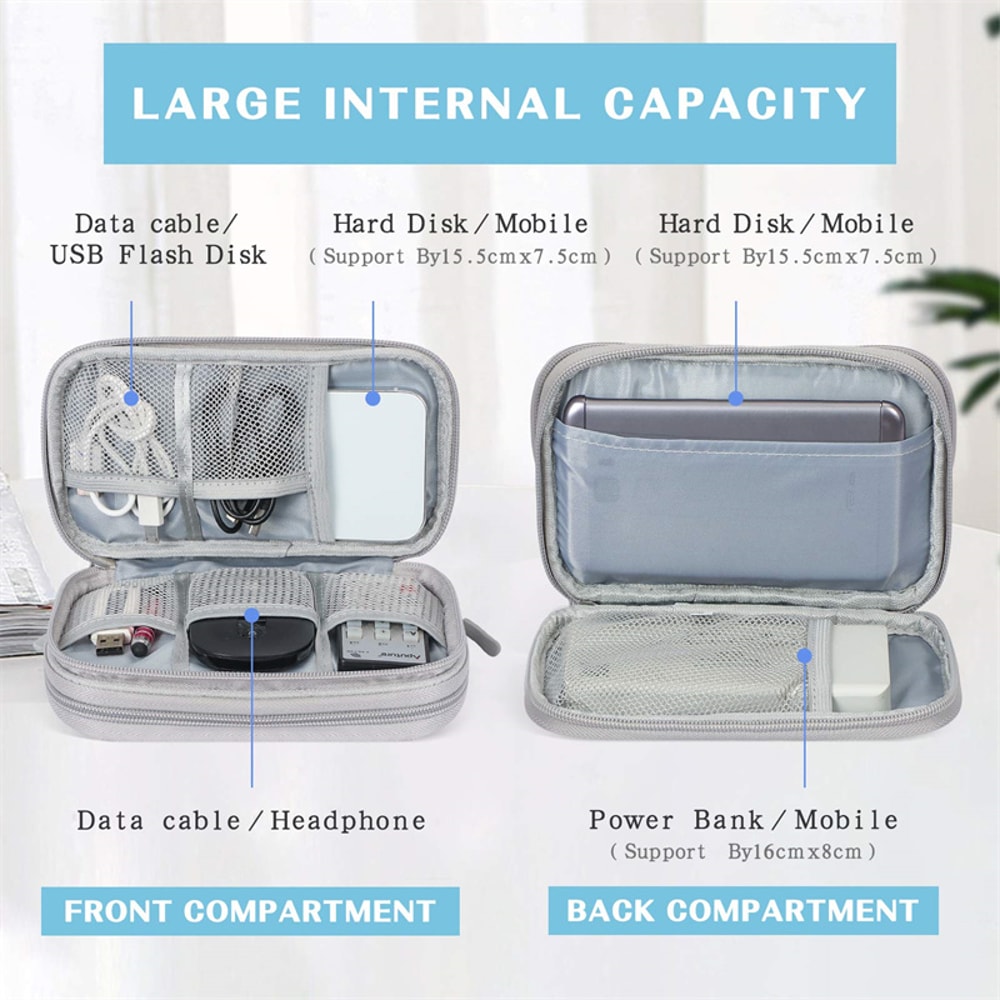Portable Waterproof Cable Storage Bag Travel Organizer With Double Layers For USB Cord And Charger 2
