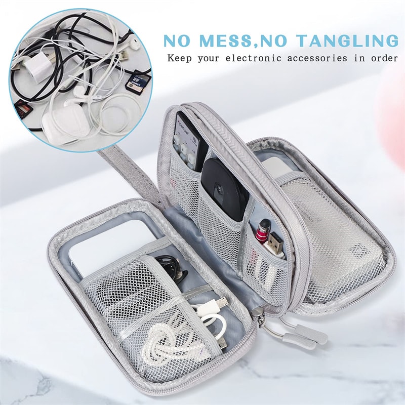 Portable Waterproof Cable Storage Bag Travel Organizer With Double Layers For USB Cord And Charger 4