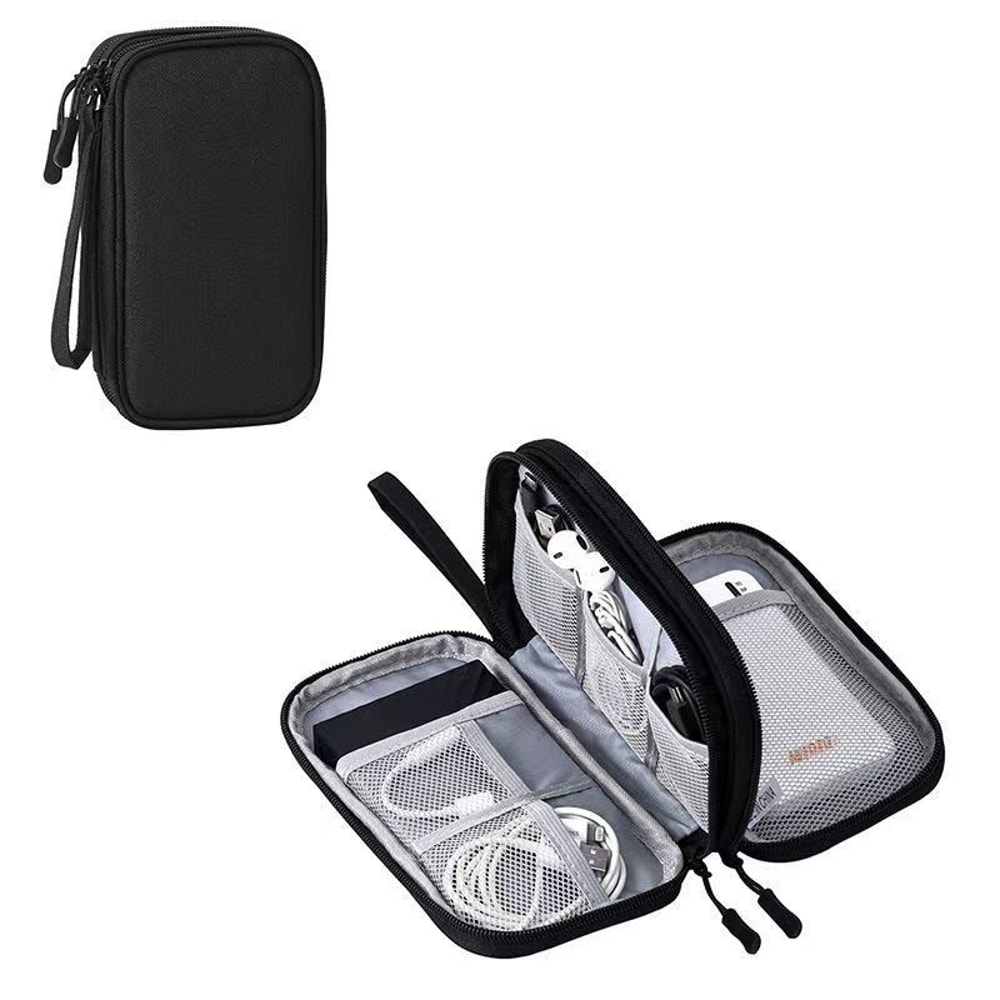 Portable Waterproof Cable Storage Bag Travel Organizer With Double Layers For USB Cord And Charger 8