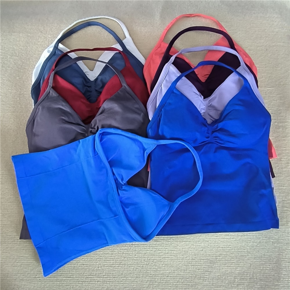 Sexy V Neck Gym Tank Top Seamless Sports Running Tank Slim Fit Yoga Padded Workout Vest For Women 1