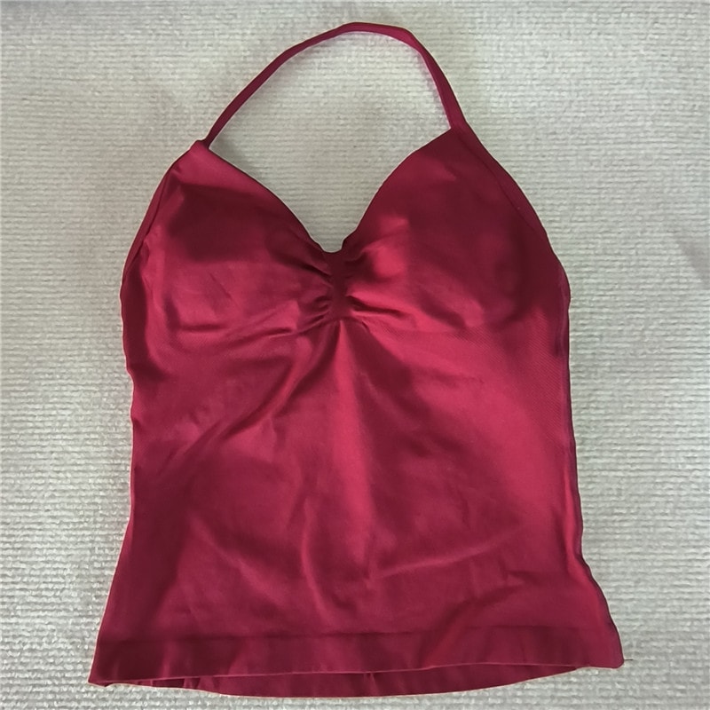 Sexy V Neck Gym Tank Top Seamless Sports Running Tank Slim Fit Yoga Padded Workout Vest For Women 5