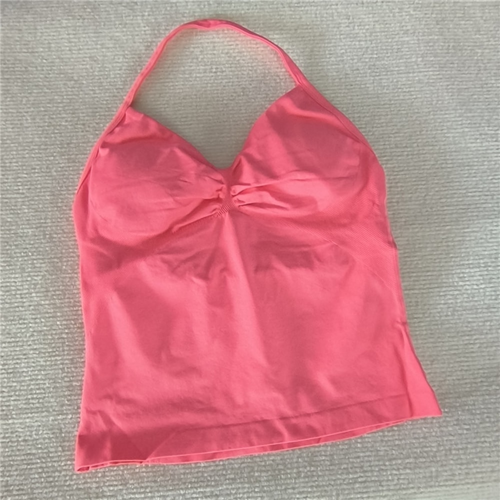 Sexy V Neck Gym Tank Top Seamless Sports Running Tank Slim Fit Yoga Padded Workout Vest For Women 6