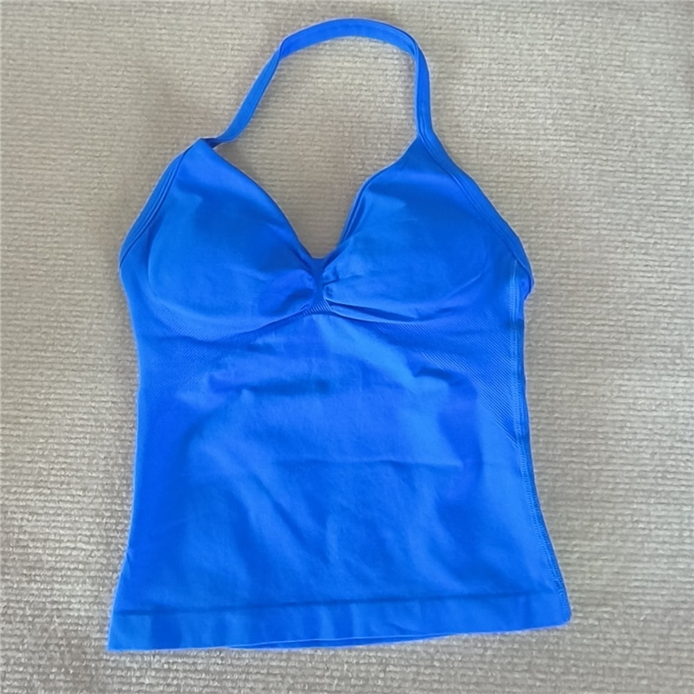 Sexy V Neck Gym Tank Top Seamless Sports Running Tank Slim Fit Yoga Padded Workout Vest For Women 4