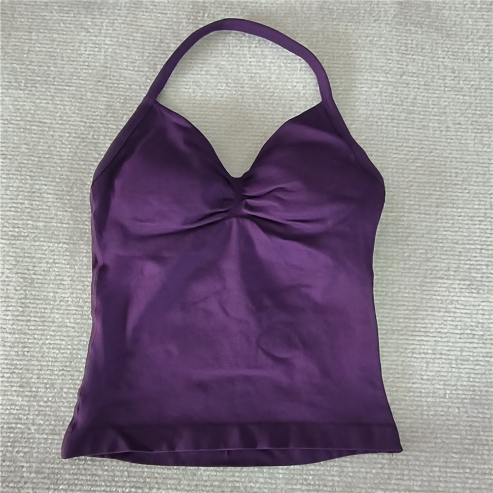 Sexy V Neck Gym Tank Top Seamless Sports Running Tank Slim Fit Yoga Padded Workout Vest For Women 7