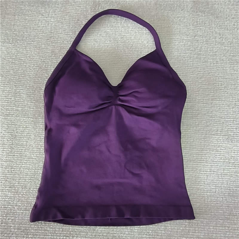 Sexy V Neck Gym Tank Top Seamless Sports Running Tank Slim Fit Yoga Padded Workout Vest For Women 7