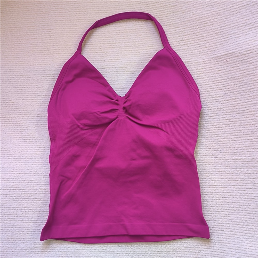 Sexy V Neck Gym Tank Top Seamless Sports Running Tank Slim Fit Yoga Padded Workout Vest For Women 11