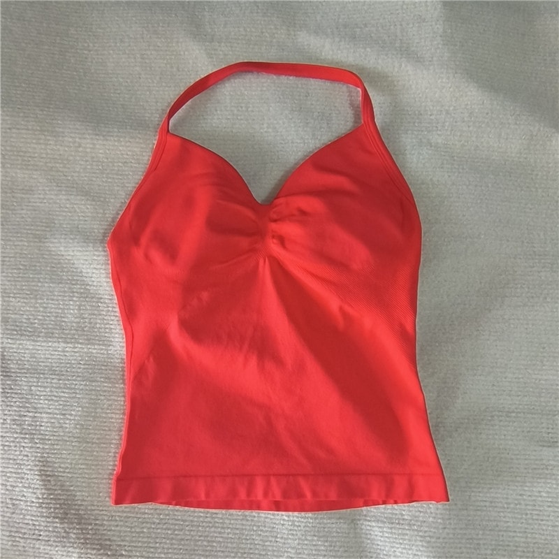 Sexy V Neck Gym Tank Top Seamless Sports Running Tank Slim Fit Yoga Padded Workout Vest For Women 12