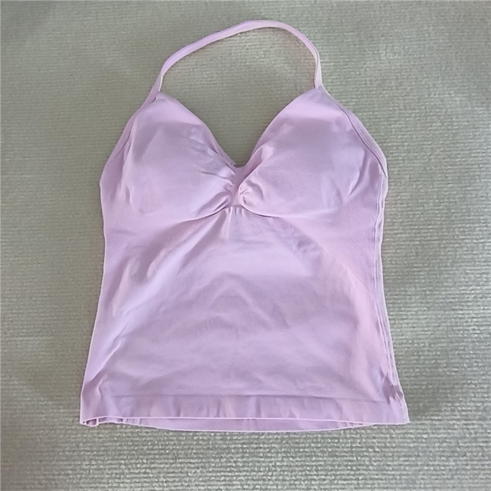 Sexy V Neck Gym Tank Top Seamless Sports Running Tank Slim Fit Yoga Padded Workout Vest For Women 13