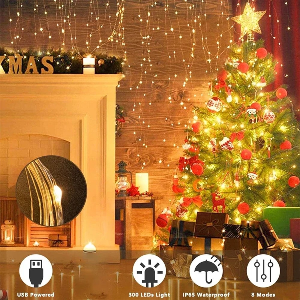 LED Curtain String Lights USB Fairy Garland Lamp Lighting Modes For Home Garden Christmas And Parti 1