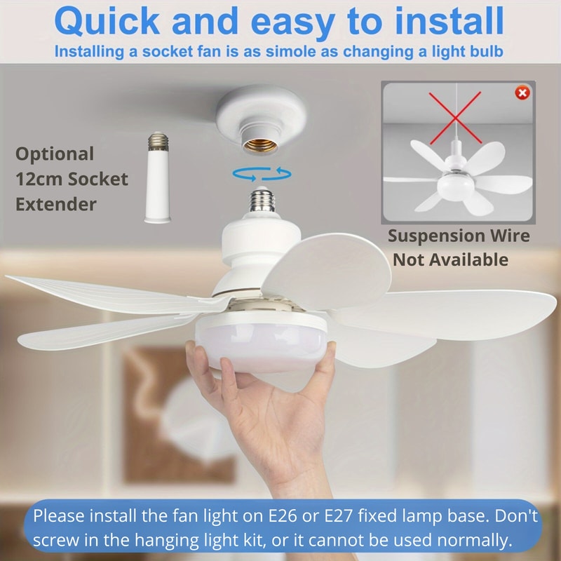 LED Ceiling Fan Light With Remote Control Screw Fan Light With Socket 2