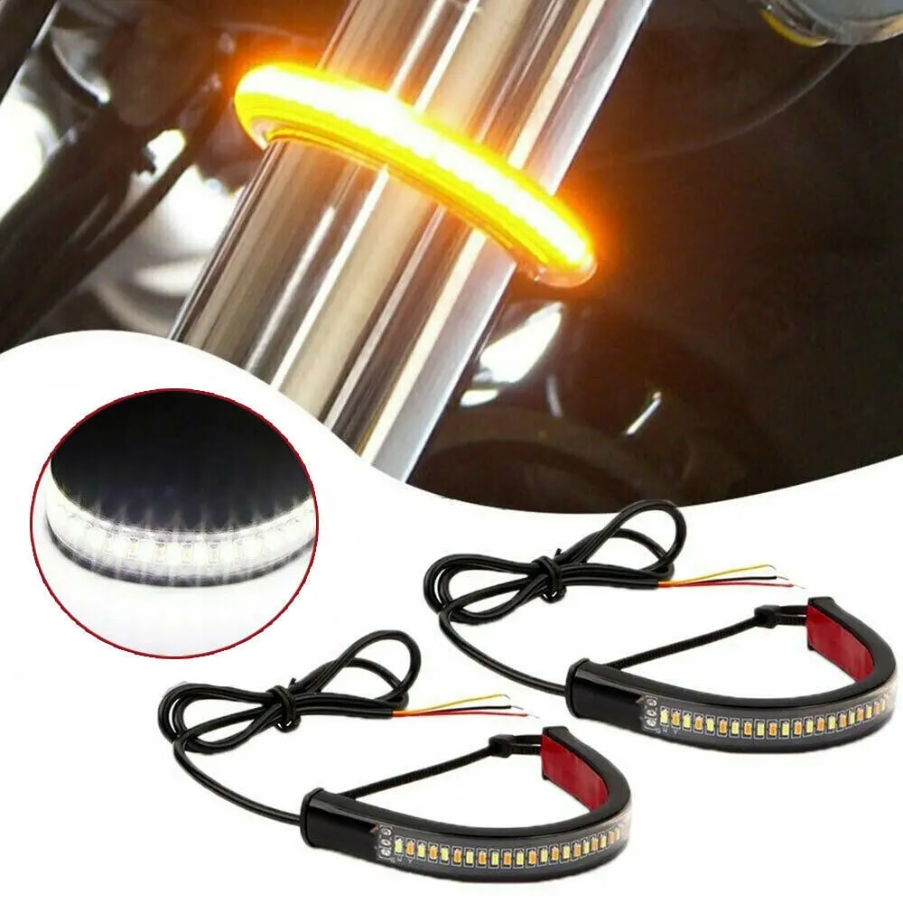 LED Motorcycle Turn Signal Light DRL Amber White Fork Strip Lamp 0