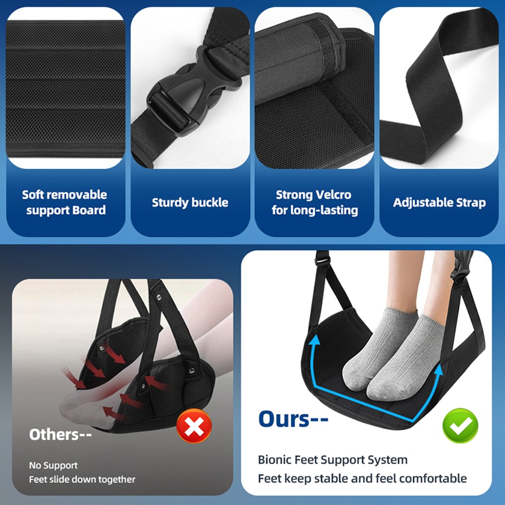 Airplane Foot Hammock With Memory Foam Adjustable Foot Rest For Travel Removable Pad For Comfort 3
