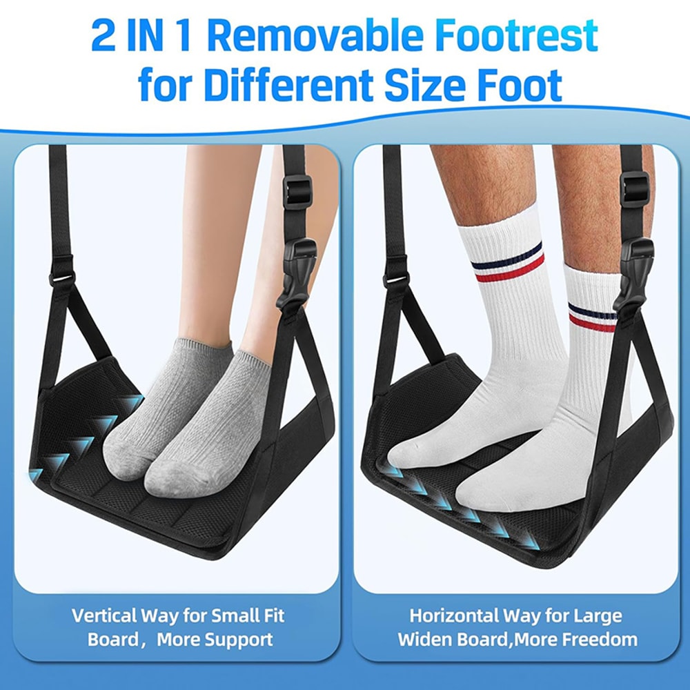 Airplane Foot Hammock With Memory Foam Adjustable Foot Rest For Travel Removable Pad For Comfort 2