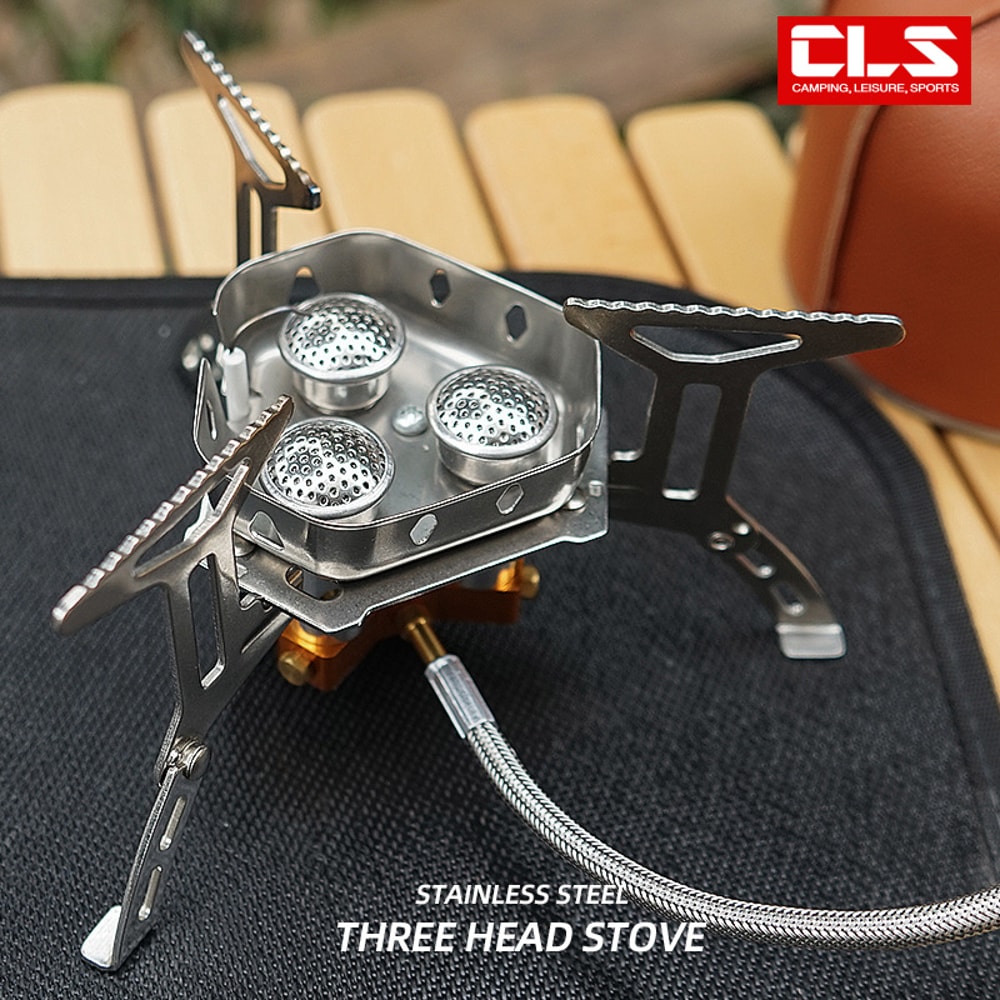 Portable ThreeHead Windproof Camping Stove Outdoor Foldable Gas Burner For Hiking Picnics And Campi 1