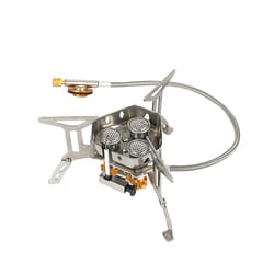 portable three-head windproof camping stove outdoor foldable gas burner for hiking, picnics, and camping