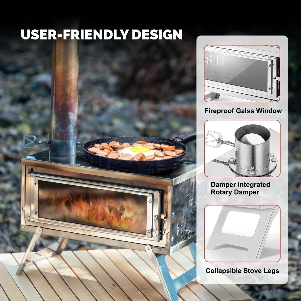 Portable Folding Wood Stove For Camping Secondary Combustion Efficient And Detachable Design For Wi 2