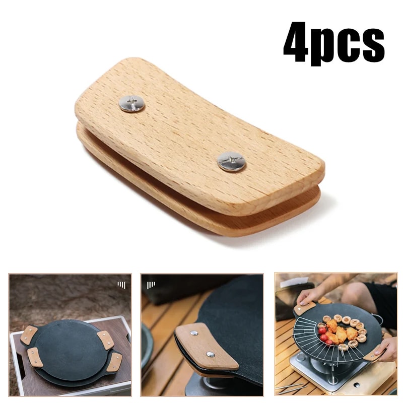 Wooden BBQ Pan Handle AntiScald Heat Resistant Insulated Grip Replacement For Sauce Grill Pan Gridd 4