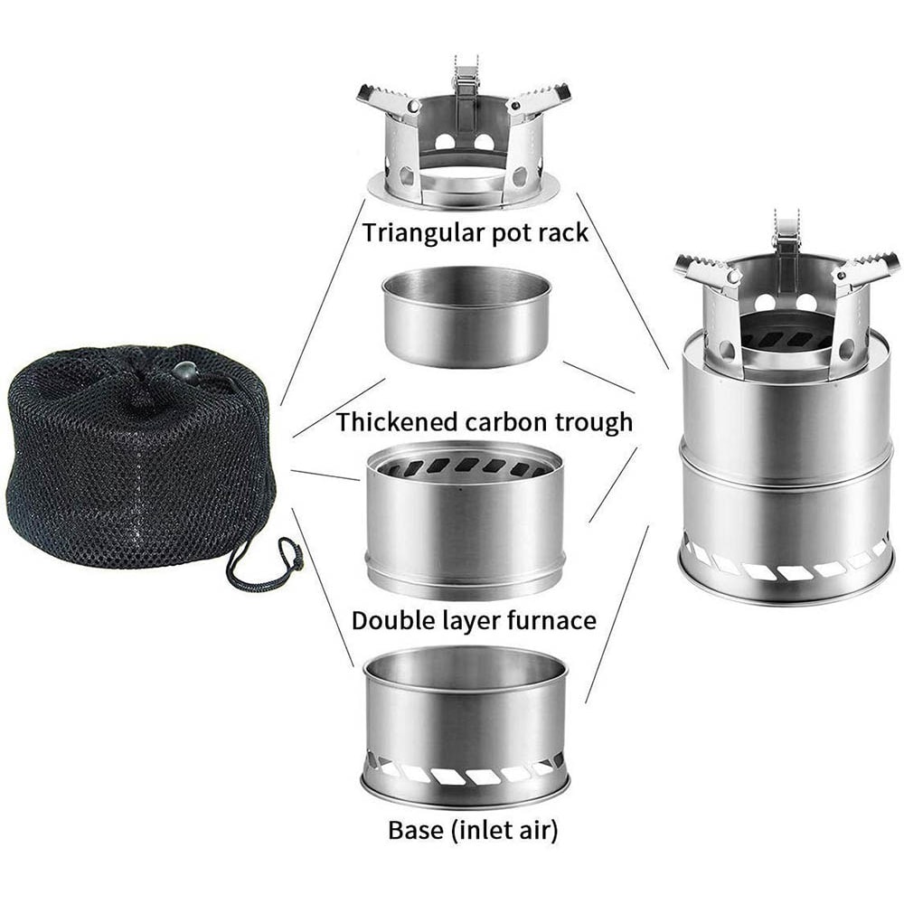 Portable Camping Stove Lightweight Stainless Steel Wood Burning Backpacking Stove For Hiking Surviv 3